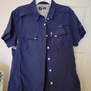 Navy Blue Short Sleeve Button Down Shirt with Casual Style